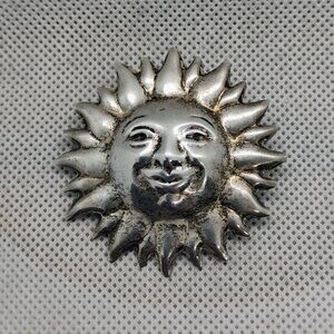 VTG Signed TS-99 Taxco Mexico 925 Sterling Silver Smiling Sun Brooch Pin